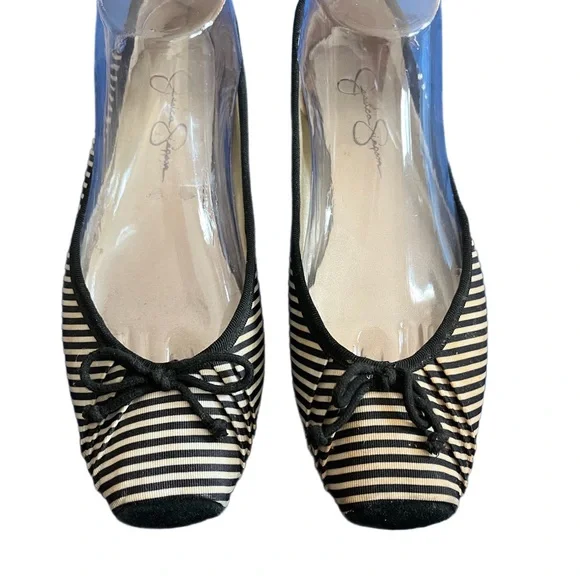 Jessica Simpson Black and Cream Striped Bow Ballet Flats - Picture 1 of 2